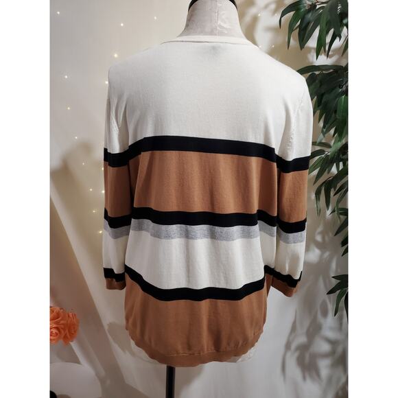 Talbots Womens Striped 3/4 Sleeve Button Cardigan Sweater Size 1X Neutral Office - Picture 3 of 8